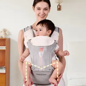 Bebamour Knit Baby Carrier Newborn to Toddler with Hip Seat Baby Carrier Front and Back Carry Carrier with Head Hood & 3 Pieces Teething Pads