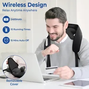 KingPavonini Neck New upgraded neck and shoulder massager,  the sixth generation 6D Shiatsu  massage the trapezius muscle, deep tissue, relieve neck and shoulder pain Comfort with Adjustable Width and Voice Prompt, Wireless Back Massager with Heat