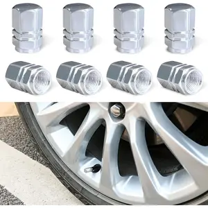 8 PCS Car Tire Valve Stem Caps, Aluminum Alloy Wheel Valve Covers with Rubber O-Ring, Corrosion Resistant Leak-Proof Tire Air Cap Set, Universal for SUV, Truck, Motorcycle, Bike (Silver)