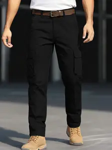 Men's Casual Fitted Cargo Pants, Multi-Pocket Workwear, Durable Straight Leg Trousers, Trendy Outdoor Sportswear, Plain Pattern, 8966, Casual Comfy Trouser