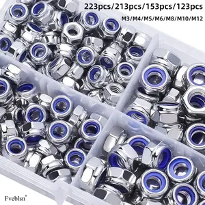 223 PCS / 213 PCS / 153 PCS / 123 PCS antiskid self-locking nuts - nylon insert, full thread, M3 / M4 / M5, M6 / M8 / M10 M12 specifications, locking design for industrial and scientific applications, building, electrical maintenance and installation hexa