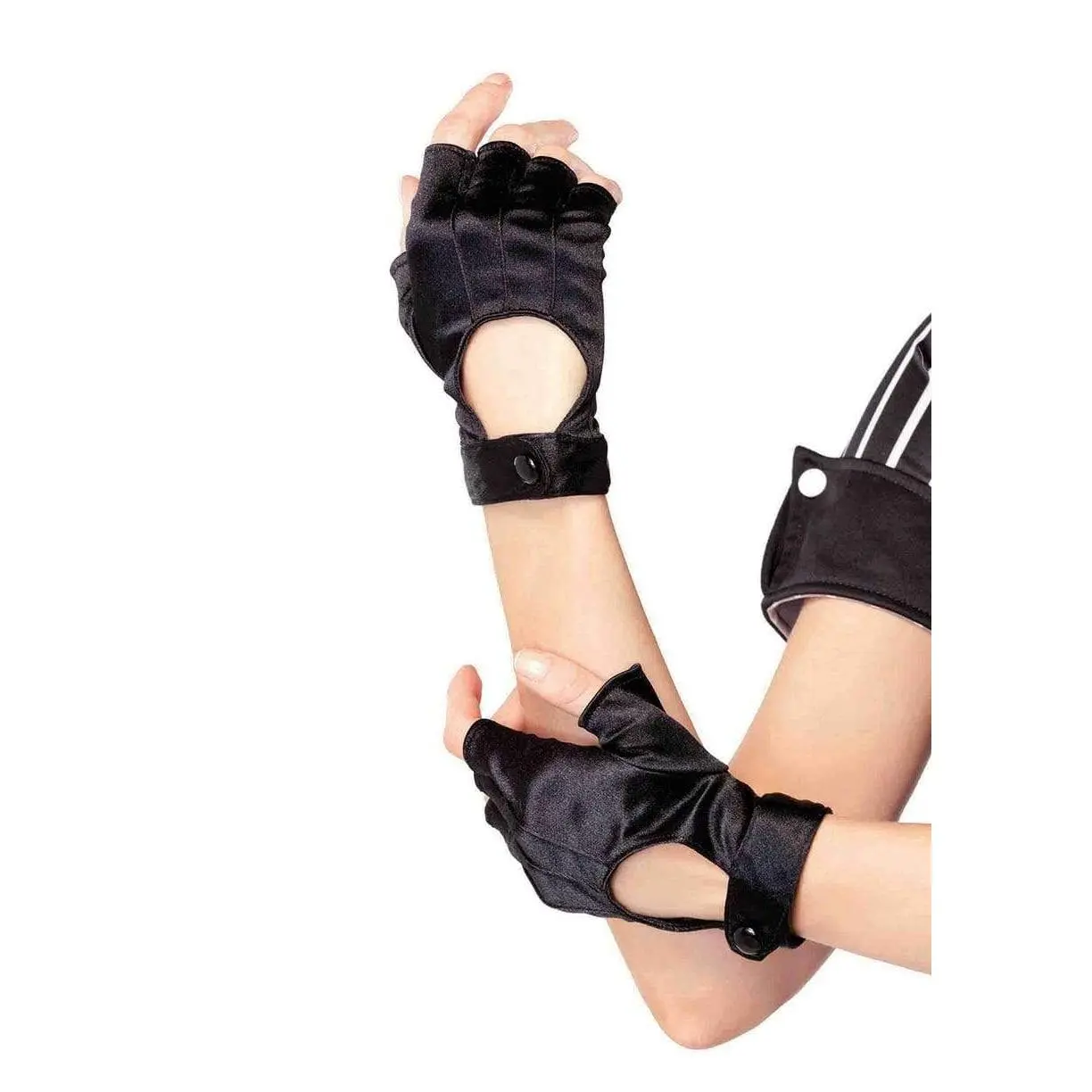 Women's Satin Fingerless Gloves, Edgy Motorcycle Hand Glove with Keyhole Cutout for Halloween & Cosplay Costume Accessory, Cosplay/Halloween, Feminine, One Size Fits Most