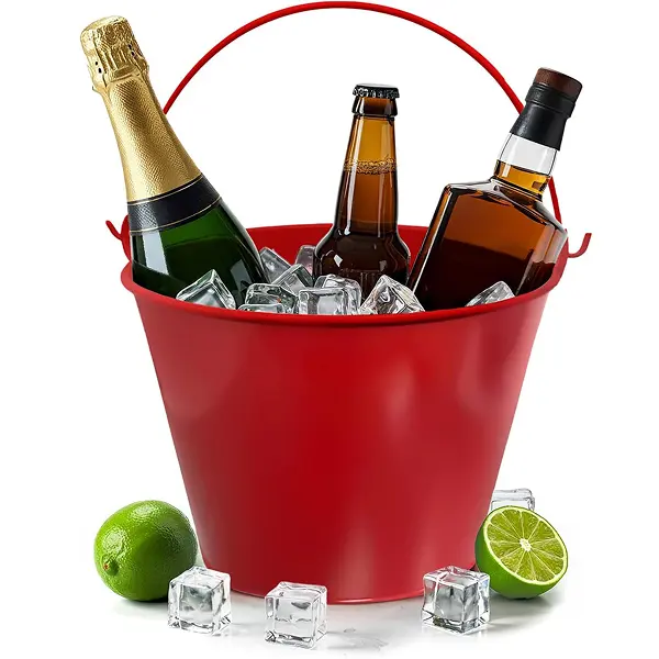 PLEXON  Metal Ice Bucket with Handle, 1.3 Gal Sturdy Beverage Chiller Cooler for Parties, Bar-Restaurant Use - Holds Beer, Champagne
