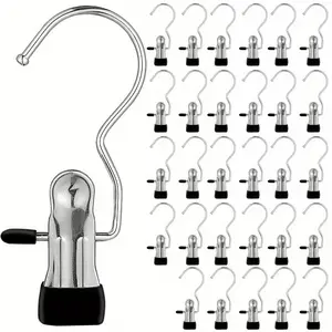 20 Piece Stainless Steel Hooks Set, Towel Clips & Pants Hangers, Rust-Resistant Clothespins, Space-Saving, Holiday Gift, Durable Clothing Clamps, Multifunctional Clothes Hanger, Laundry Hook Hangers