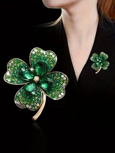 Elegant Rhinestone Brooch Pin for Women, Fashionable Lucky Clover Design, Versatile Accessory for Coats & Sweaters, Flower Brooch