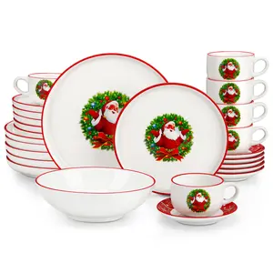 MALACASA Santa Claus / Christmas Tree 30-Piece Dinnerware Set (Service for 6) - New and Improved- Fine Earthenware Holiday Dinner Set - Microwave & Dishwasher Safe Winter Holiday