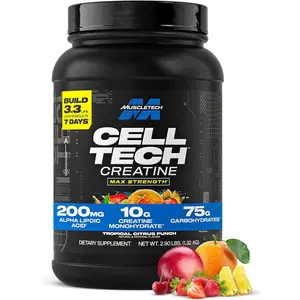MuscleTech Creatine Monohydrate Powder - Cell-Tech Creatine Powder Post Workout Recovery Drink, Muscle Builder & Musclebuilding Supplement - Tropical Citrus Punc - Packaging May Vary