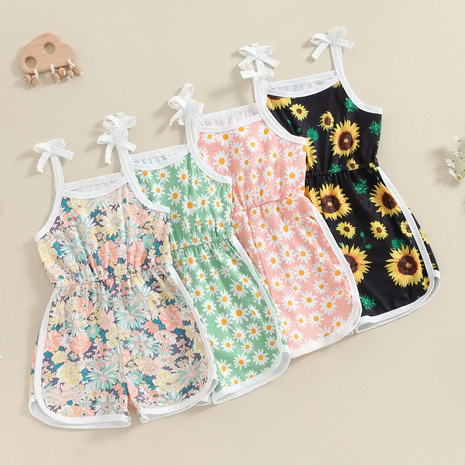 Canrulo Toddler Baby Girl Summer Clothes Floral Romper Tie-Up Strap Halter Jumpsuit Infant Summer Sling Playsuit 1-5 Years