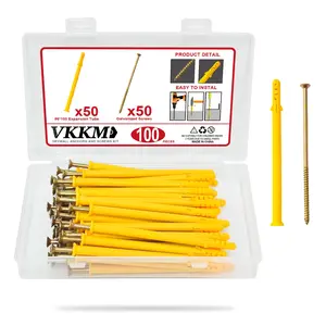 Drywall Anchors Kit, 50 Plastic Drywall Anchors and 50 Philips Flat Head Screws, Wall Hanging Kit for Hanging Picture Frame, Shelf Brackets, Curtain Rod