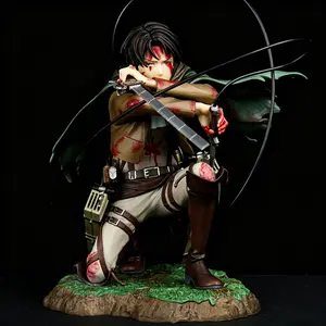 Attack on Titan Levi Ackerman Figure, Detailed Battle Pose, Realistic Blood Stains, Survey Corps Cape, Desktop Decor, Anime Collectible, Figurine