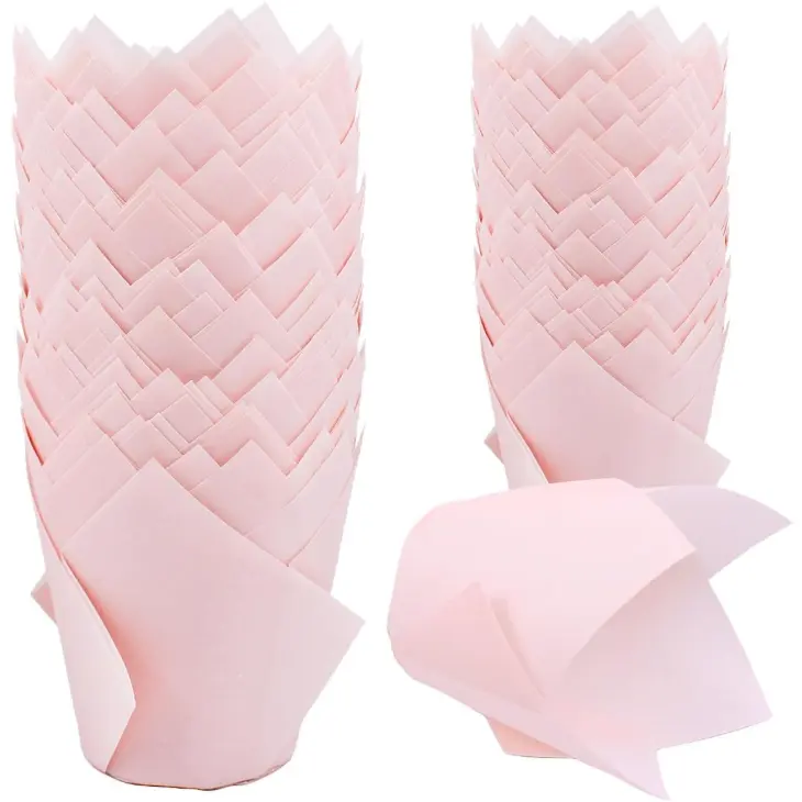 150 Pieces Tulip Cupcake Muffin Liners Paper Baking Cups Greaseproof Cupcake Wrappers for Birthday Wedding Party(Pink) tiktokshopbacktoschool
