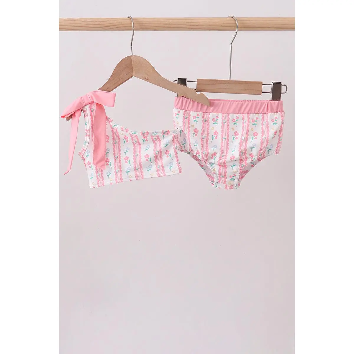 Blush floral print bow 2pc swimsuit