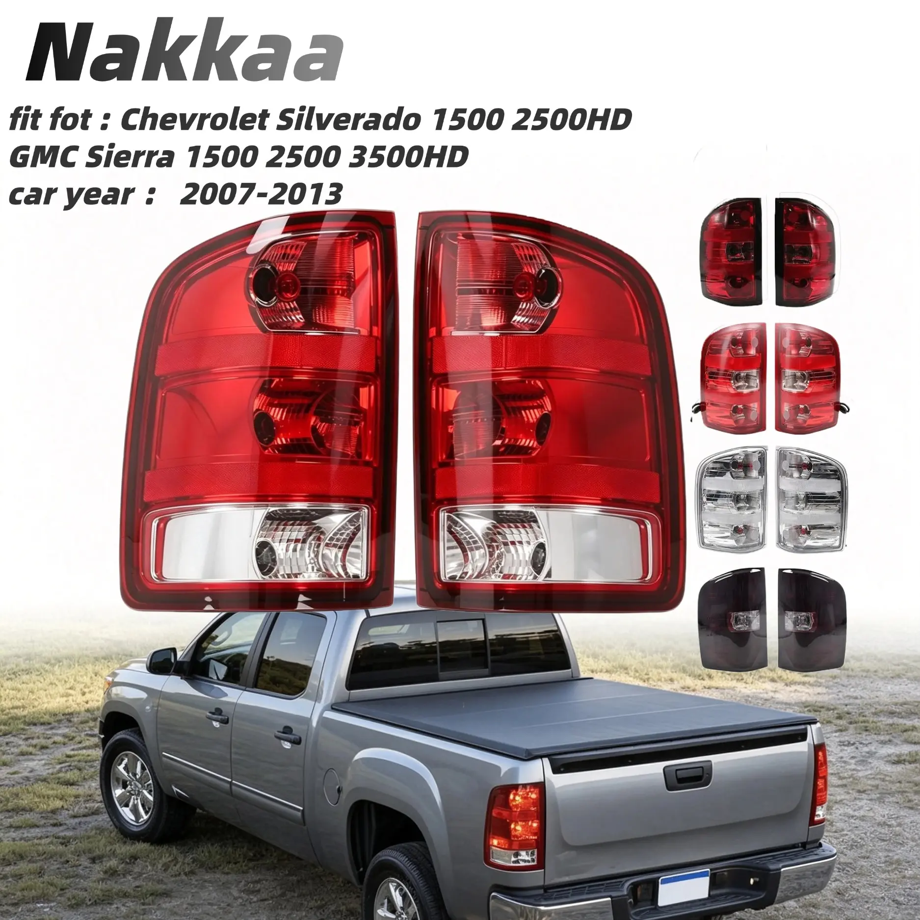 Nakkaa Tail Lights Lamps with Bulbs - Rear Lighting, Fit for 2007-2013 Chevrolet Silverado 1500/2500HD & GMC Sierra 1500/2500/3500HD, Left+Right Set, Easy Install, Single-Sided Purchase Option