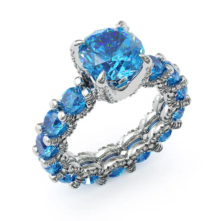 【840】Jorrio Engagement Ring - Handmade Aqua Blue Round Cut Fashion Engagement Ring Valentine Couple Men Gift  Rings for Women