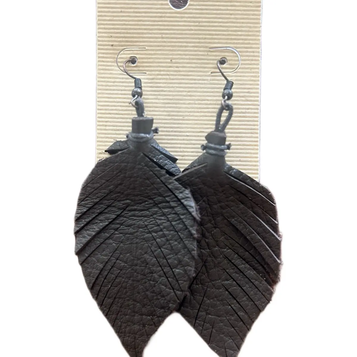 MossMade Chromium Tan Leather Feather Earrings