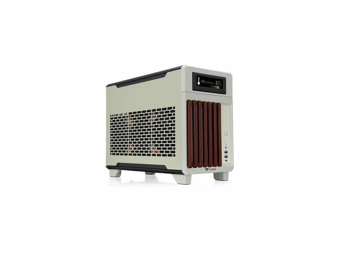 Thermaltake TR100 WS Matcha Green Mini Tower Chassis - Wood Front Trim - mITX Support - PCIe 4.0 Riser Cable Included - 360mm GPU Clearance - 280mm Radiator Support -Matcha Green (CA-11A-00SENN-WS)