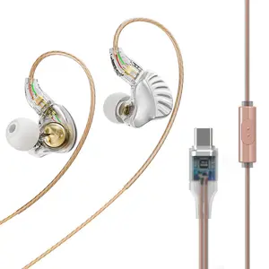 Gunmetal & Silver Replaceable‑Cable Plug‑and‑Play Wired In‑Ear Earphones, 3.5mm / Type‑C Sports HiFi Headphones for Mobile Phones