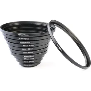 K&F CONCEPT 11pcs Metal Stepping Rings Step Up Ring Set 26-30MM 30-37MM 37-43MM 43-52MM 52-55MM 55-58MM 58-62MM 62-67MM 67-72MM 72-77MM 77-82MM Compatible with Canon Nikon DSLR Cameras Lens, Photographic Kit, Camera Lenses, Aluminum Alloy