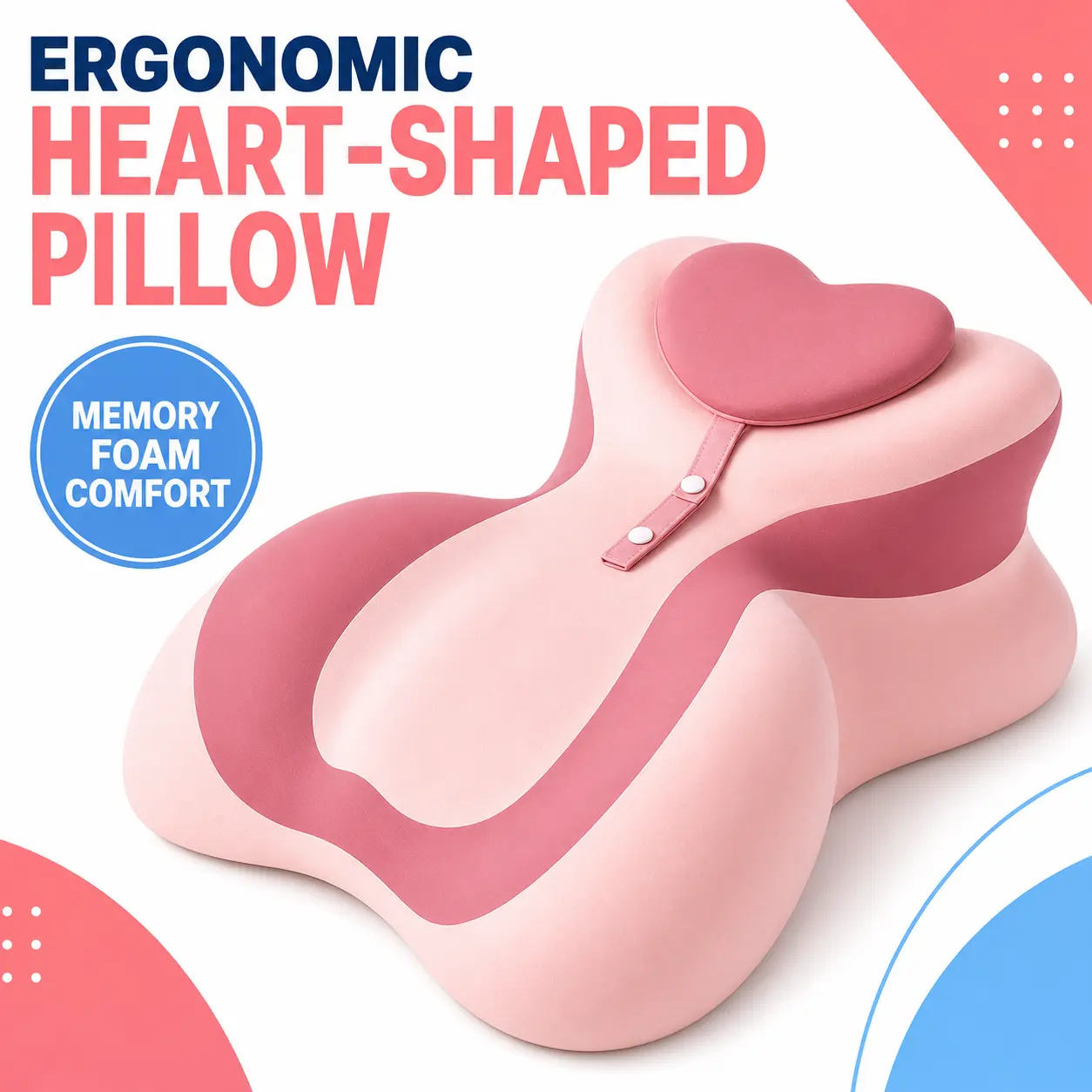 Cute Heart-Shaped Memory Foam Support Bolster Pillow, Lightweight Soft Fabric Rest Cushion with Anti-Slip Base for Reading, Reclining, Bedroom & Sofa