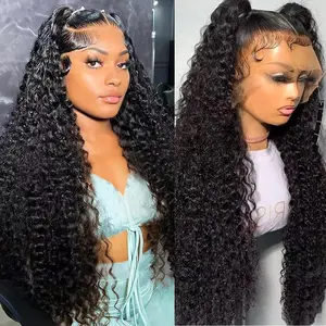 [28" Only For 104$]30 32Inch Water Wave 13x6 HD Lace Front Wigs Human Hair Pre Plucked 180 Density Deep Part Curly Wig for Women with Hairline Water Wave Lace Frontal Wigs Human Hair Natural Black