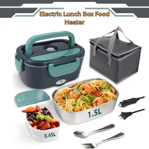 Electric Lunch Box Food Heater – 80W Portable Heated Lunch Box for Car, Truck & Work, 304 Stainless Steel Container, 12V/24V/110V, Green, Ideal for Drivers, Office & Travel Easter Gift