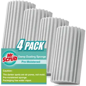 4 Pack Damp Dusting Sponge Duster, Grey Dust Cleaning Sponge,  Household Cleaning Sponge Tool for Blinds, floorboards, Fan , Vents, Glass, Railings, Mirrors