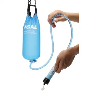 Filter Water Bag Outdoor Gravity System Portable for Camping Foldable TPU Material 1-Gallon Blue Complete Set with Filter Element Storage Bag & Hanging Strap, 1-Gallon Capacity, Camping/Hiking
