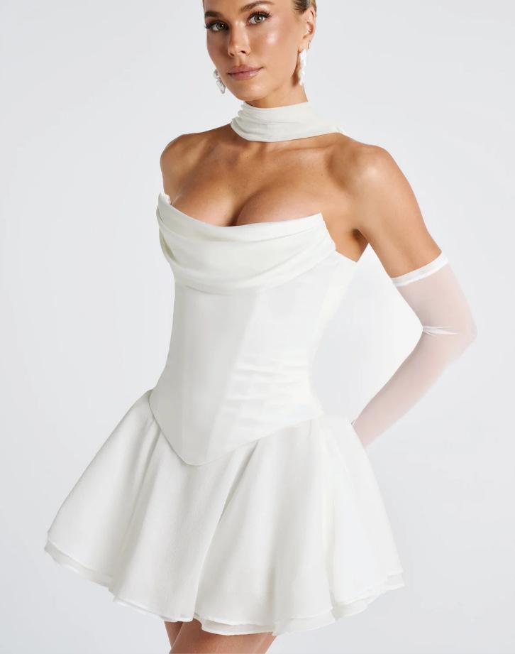 French Solid Color Tube Top Dress With Sleeves