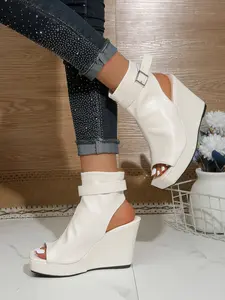 Women's Fish Mouth Wedge Sandals, Buckle Back Hollow High Heel Waterproof Rubber Platform Shoes, Perfect for Party Nightclub, Fashion