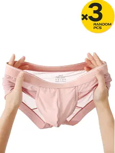 3 Random Color Men's Breathable Mesh Bikini Thong Underwear Low Waist Cool Fashion U-Shaped Pouch Ultra Thin Quick-Dry High Elastic Comfortable for Leisure & Sports