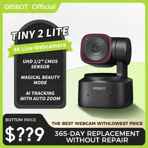 OBSBOT Tiny 2 Lite - Webcam 4K VoiceControl PTZ, Al Tracking Multi-mode & AutoFocus, Web Camera with 1/2" Sensor, GestureControl, 60 FPS, HDR Light Correction, Webcamfor PC, Streaming, Conference wyzewirelesscamera videogames