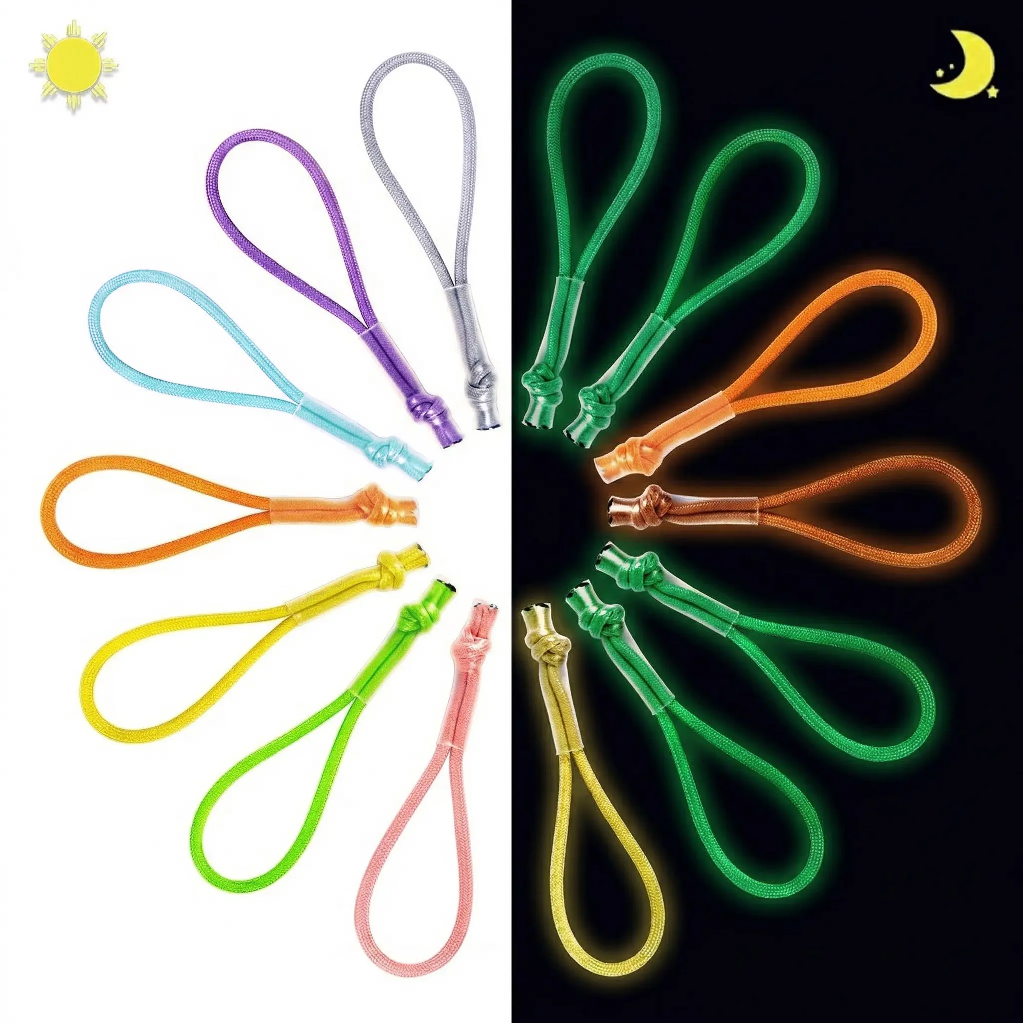 Reflective Tactical Cord Elite Zipper Pulls, Set of 8 different items Paracord Zipper Pull Replacement, Easy-to-Install Knot Design, High-Strength Braided Cord for Luggage, Jackets, Coats
