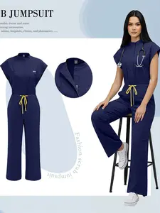 Nurse Jumpsuit Women Spandex Elastic Soft Fitted Nursing Scrub Uniforms Sets Female Healthcare Pet Beauty Veterinary Uniform Work Wear