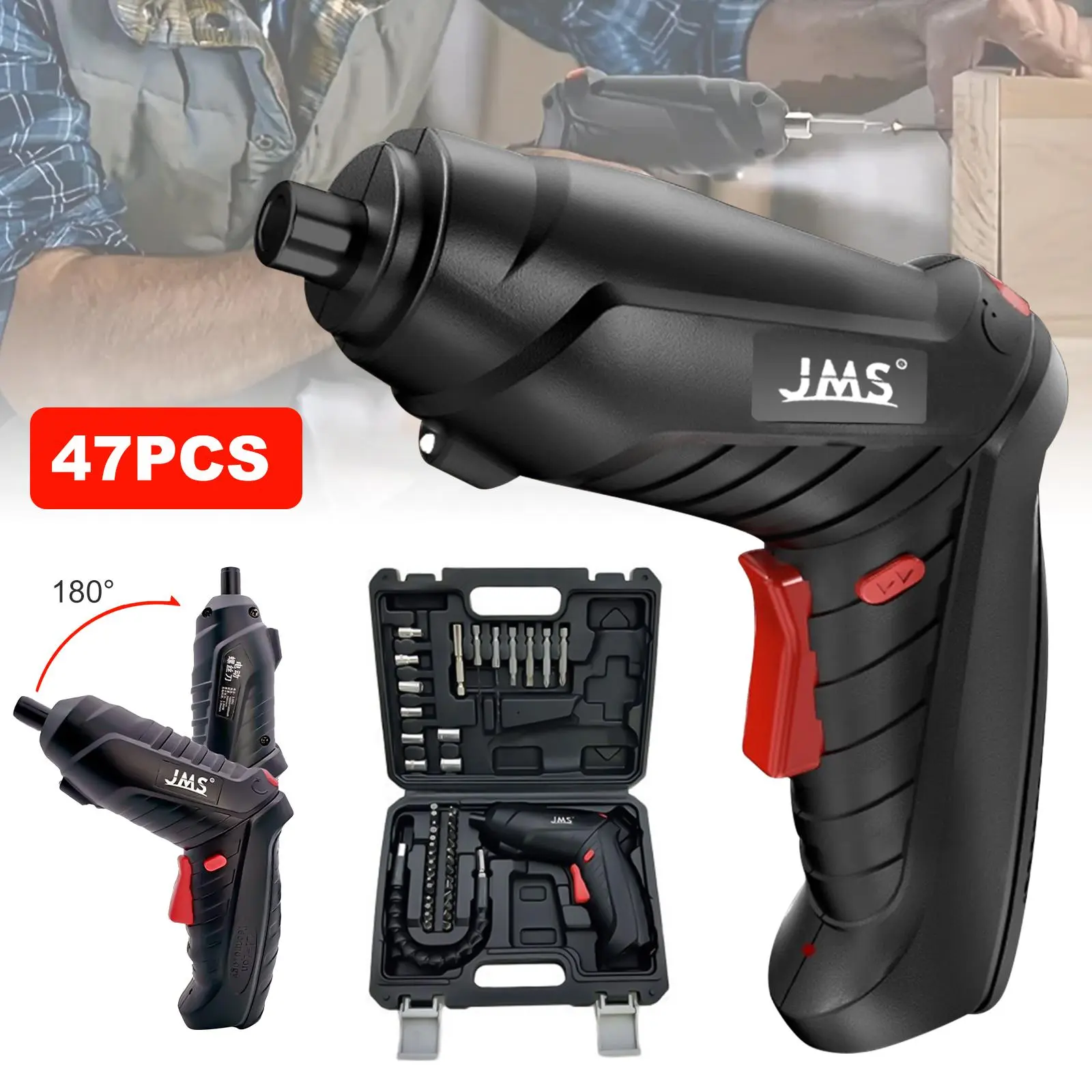 3.6V Lithium Ion Battery Wireless Cordless Impact Screwdriver Set - 3.5Nm Max Torque, 1.8Ah USB Rechargeable Tool with LED Light, 47-Piece Accessory Kit, Black, Tools and Gadgets