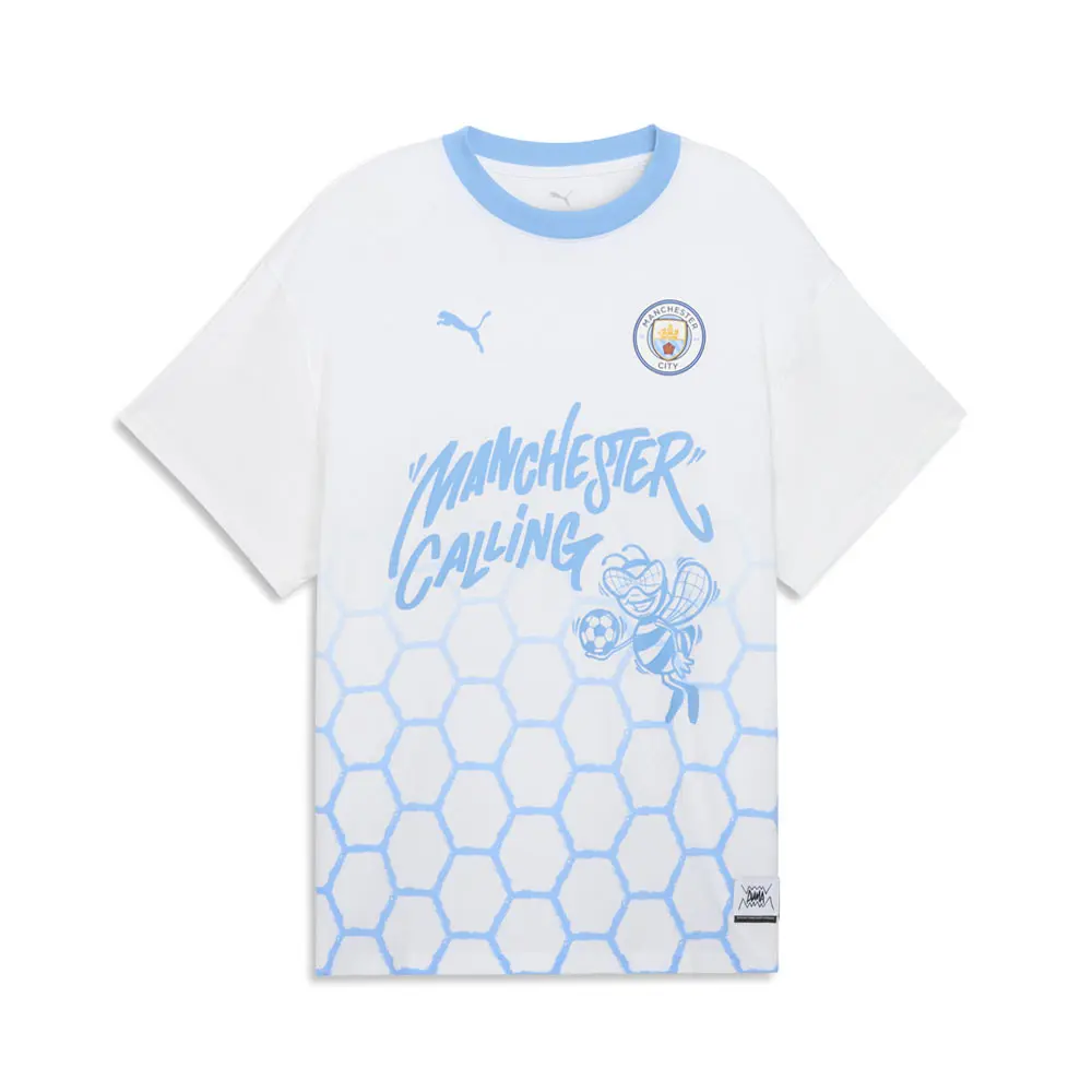 PUMA Mens Hoops X Manchester City Graphic Crew Neck Short Sleeve Casual Tops Casual - White