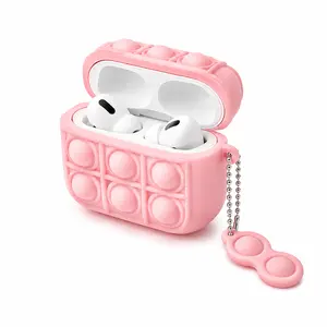 Cute Pink Pop It Earphone Case | Silicone Protective Cover with Keychain Stress Relief Fidget