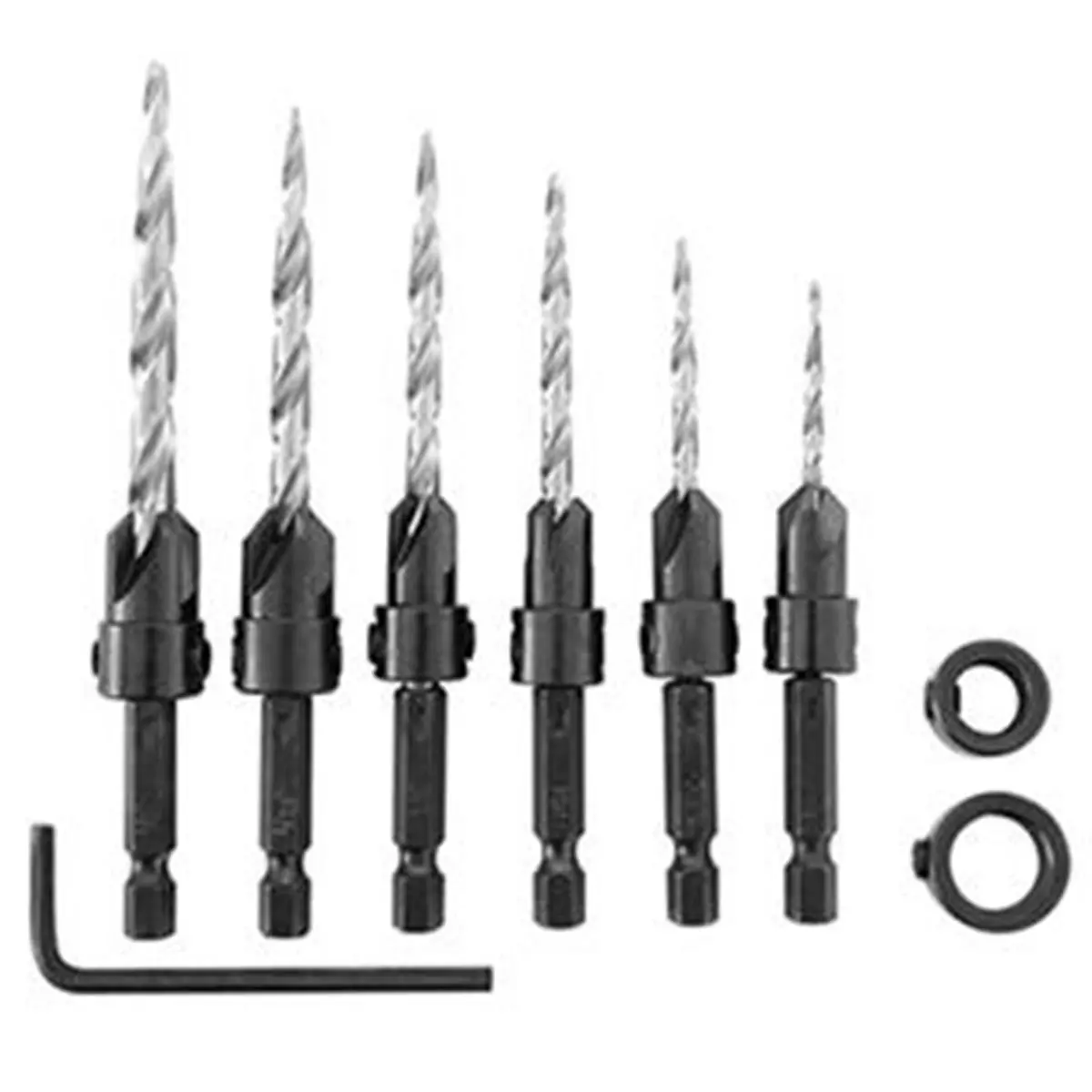 212 MAIN Adjustable Shank Countersink Wood Drill Bit Set, 4-Piece with Quick-Change Counterbore and Hex Screws for Sailing Water Sports, Four Piece