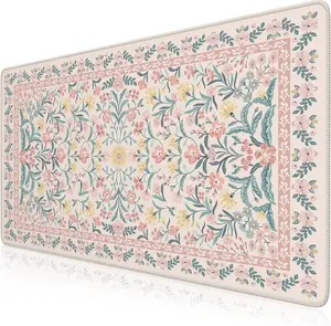 Pink Floral Desk Mat, Desk Pad, XXL Large Mouse Pad, Anti-Slip Big Mousepad with Stitched Edges, Computer Mouse Pads for Desktop for Women(Pink)