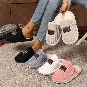 Lady's Slippers Women Plush Fabric Thick-Sole Indoor-Outdoor Slippers for Postpartum Recovery - Soft Warm and Durable Comfort Shoes fur slides