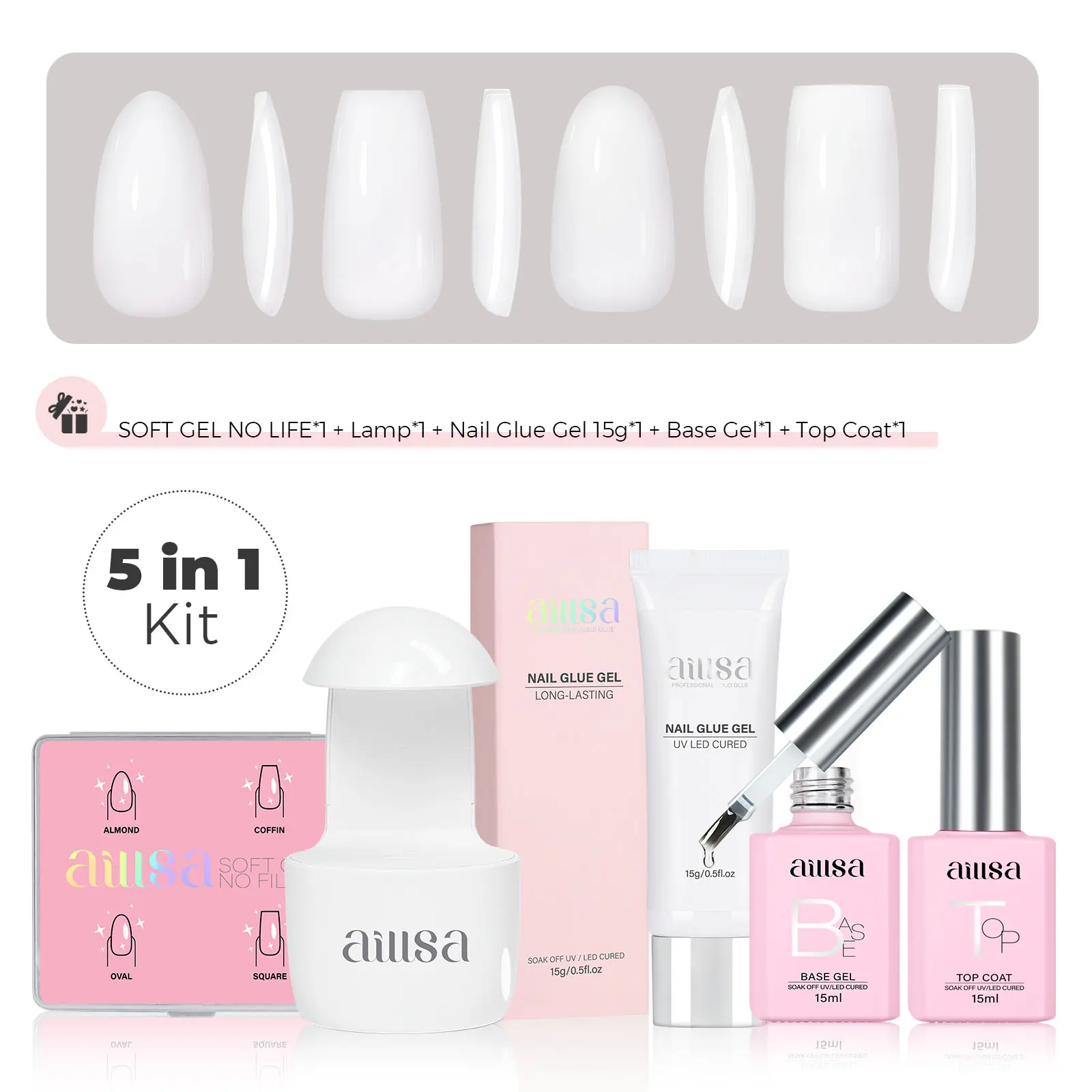 4 Shapes Nail Tips Set (Milky White) 