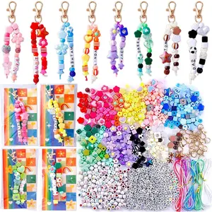 618 Pcs Bead Keychain Kit, Colorful Bag Charm Kit with Adjustable Alphabet Beads, Charm Keychain Kits for DIY Key Ring Jewelry Making