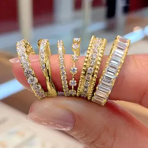 Golden & Silver-Tone Zircon Stackable Ring Set for Women, Multi-Style Cubic Zirconia Band Rings, Sparkling Daily Wear Jewelry for Wedding Anniversary Gift