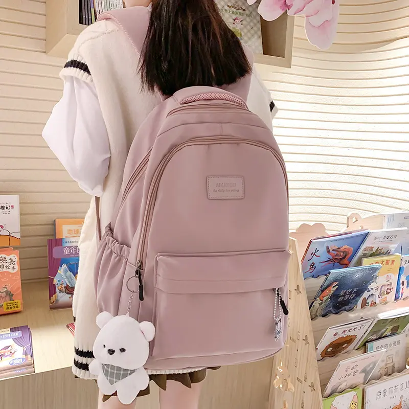 Cute College Look Backpack for School, Waterproof High Capacity Travel Bag for Girls with Laptop Compartment & Cute Charm, Backpacks For School, School/Travel