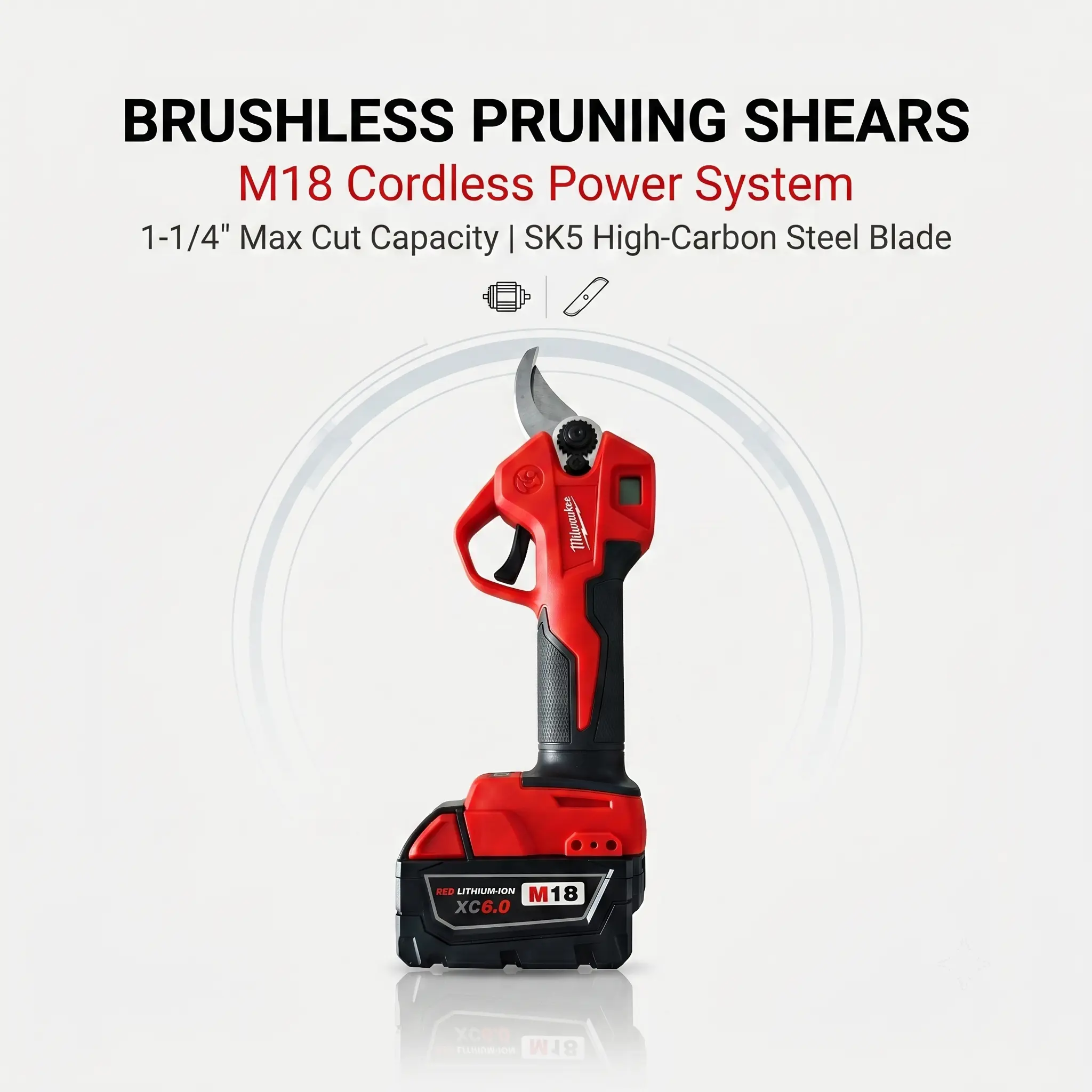 Milwaukee M18 Brushless Cordless Electric Pruning Shears (M18 System), 18V, 35mm Cut Capacity Power Tool with LCD Display, SK5 Steel Blade, Safety Trigger, Tree Bark-Safe for Orchard Gardening, Professional Arborists (Bare Tool), Orchard Farming