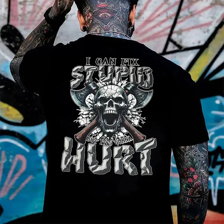 Men's Cotton Graphic T-Shirt & Hoodie - Unisex Short-Sleeve, Regular-Fit, Soft Fabric Biker Gothic Casual Streetwear Top for New Year