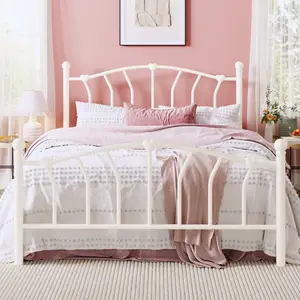 HOOMIC 14 Inch Twin Size Metal Platform Bed Frame, Heart-Shaped Headboard & Footboard, Iron-Art Mattress Foundation, Under-Bed Storage, No Box Spring Needed, Easy Assembly, Noise-Free, Black/White/Pink/Purple/Gold/Cream White#SummerVibes