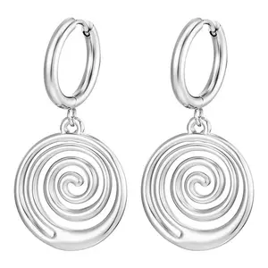 Spiral Dangling Huggie Hoop Earrings - Pair - Stainless Steel