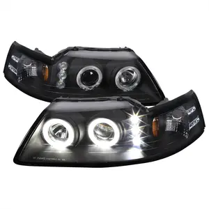 1999-2004 Ford Mustang Dual Halo V2 Projector Headlights (Matte Black Housing/Clear Lens)