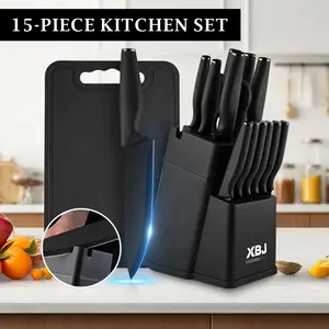 Knife Set, 15 Pieces Kitchen Knives Set withHealthy Anti-Rust Coating, Stainless Steel KnifeSets with Built-in Sharpener, Sharp & RustResistant Dishwasher Safe black Block German Steak Stylish Premium spacesaving  knifeset