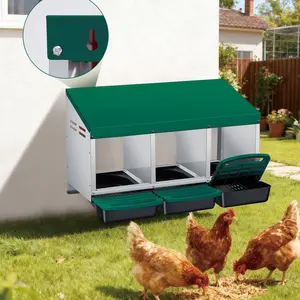 Chicken Nesting Box, 3 Compartments Metal Roll Away Nest Box for Chicken Coop,Egg Laying Boxes, Lid Cover to Protect Eggs,Easy Egg Collection,Hen Roosting Boxes